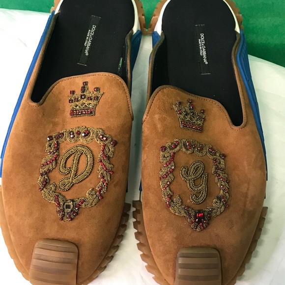 Dolce & Gabbana Men\'s Brown NS1 Suede Slippers With Heraldic Embroidery Size 10 main image 5